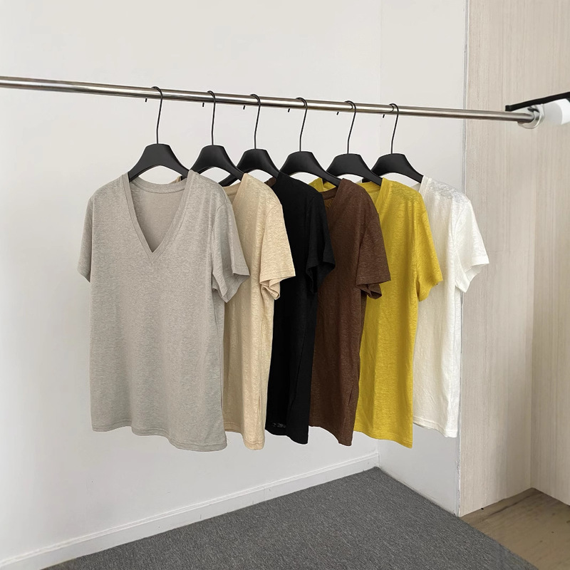 Direct Sale from the Manufacturer: Rain Dew Linen Blend Short Sleeve Top, Breathable and Lightweight Korean Style T-Shirt, Simple and Fashionable