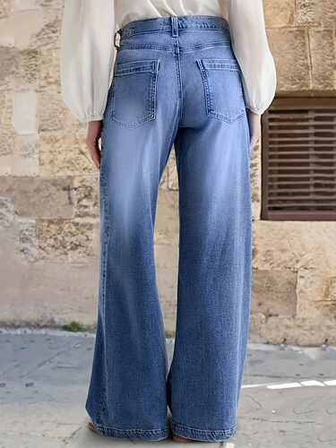 Cross-border SHEIN Amazon TEMU European and American washed elastic wide-leg mid-rise women's jeans without belt
