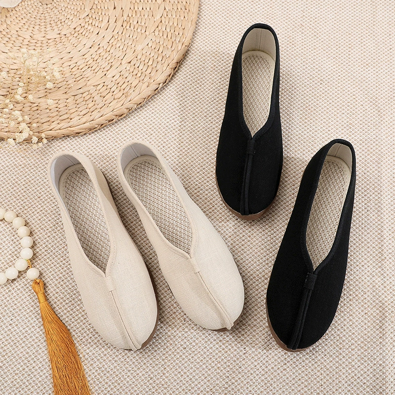 Летние старые пекинские тканевые туфли для женщин, туфли в стиле дзен, туфли в стиле ретро династии Хань в этническом стиле, удобные туфли для чайных танцев, мягкая подошва