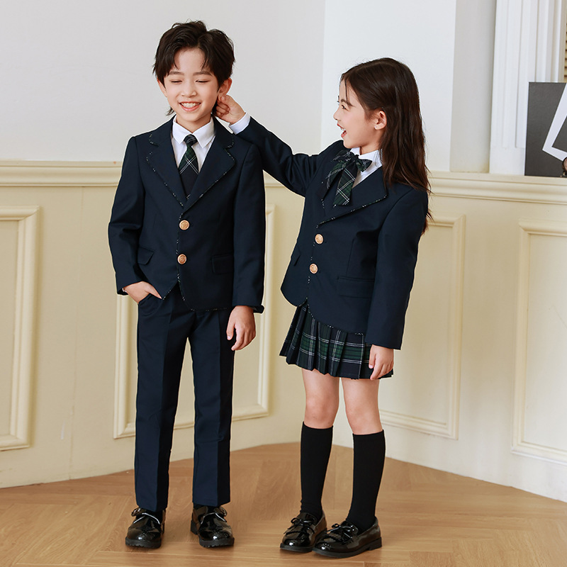Traje de estilo universitario de primavera y otoño para niños Traje de uniforme escolar Jardín de infantes Ropa de jardín Estudiantes de escuela primaria Ropa de clase de estilo británico Traje de tres piezas