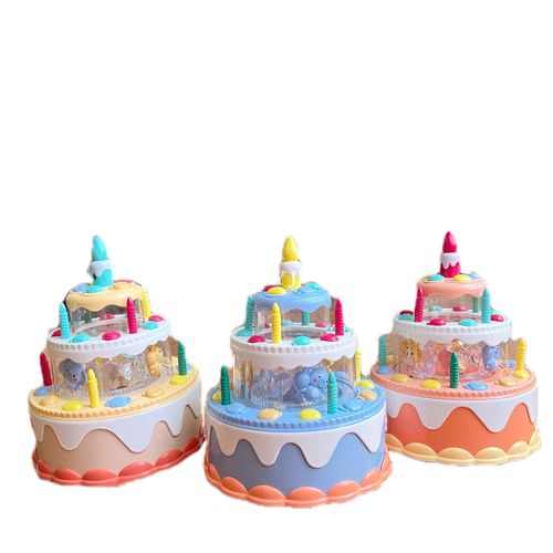 Little Bear Electric Birthday Cake Gift Simulation Children's Music Cake Toy Enlightenment Sound and Light Universal Walking
