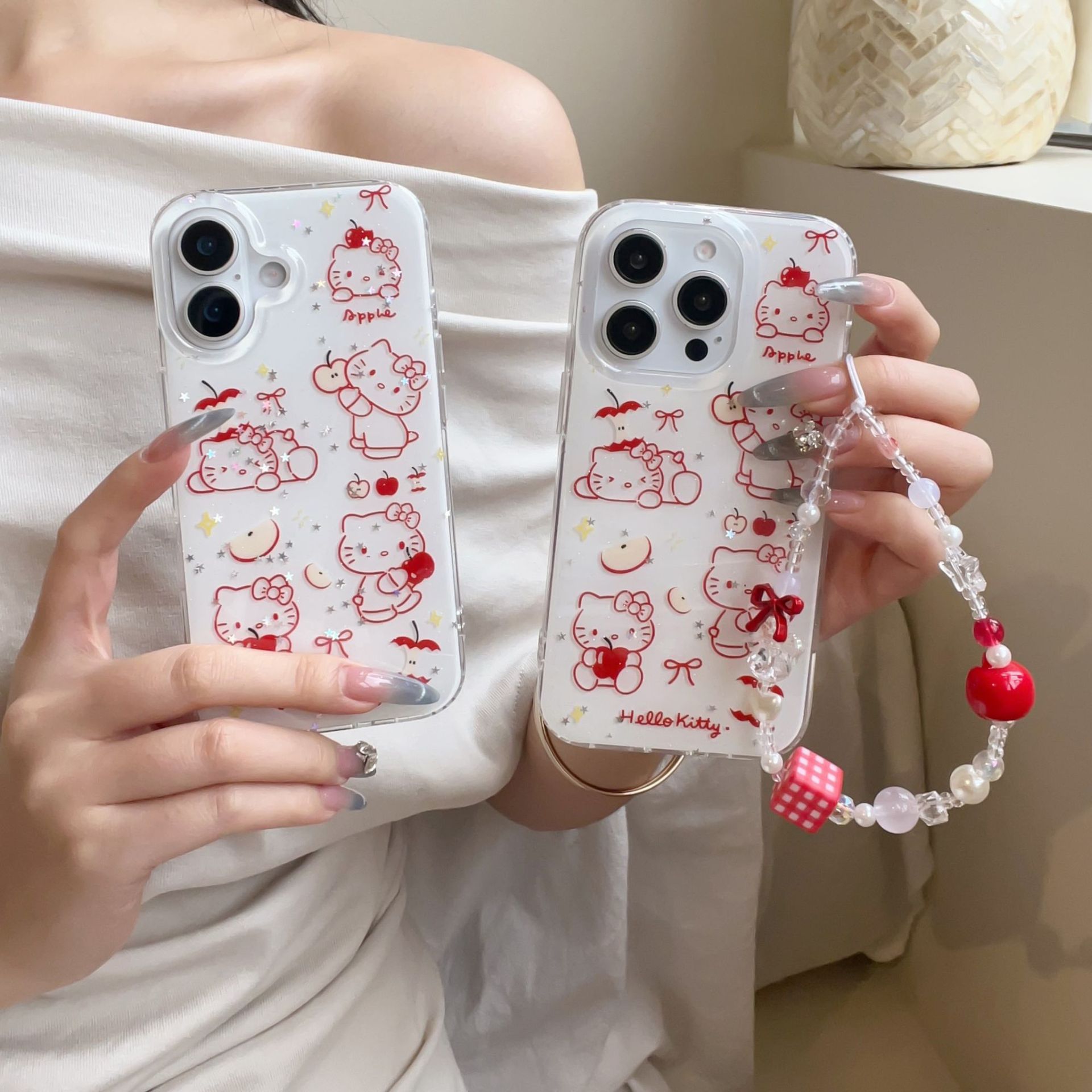 Líneas simples y lindas Apple KT para Apple 15/16 funda para teléfono móvil 14ProMax cadena 16Pro chica 13