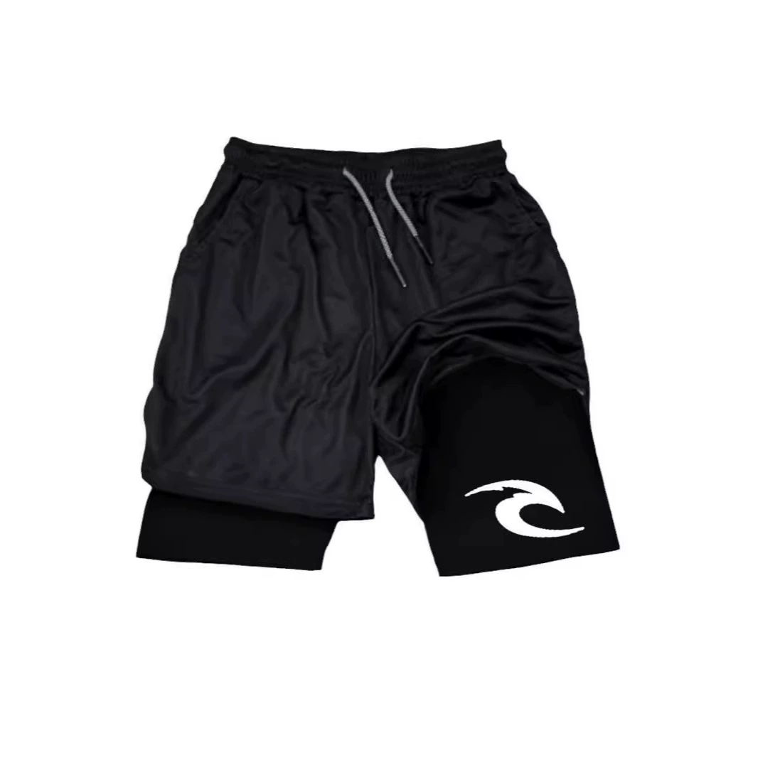 Мужские фитнес двухслойные плавки трехточечный поддельные два плоских угла для взрослых шорты быстросохнущая защита от смущения двухслойные пляжные шорты