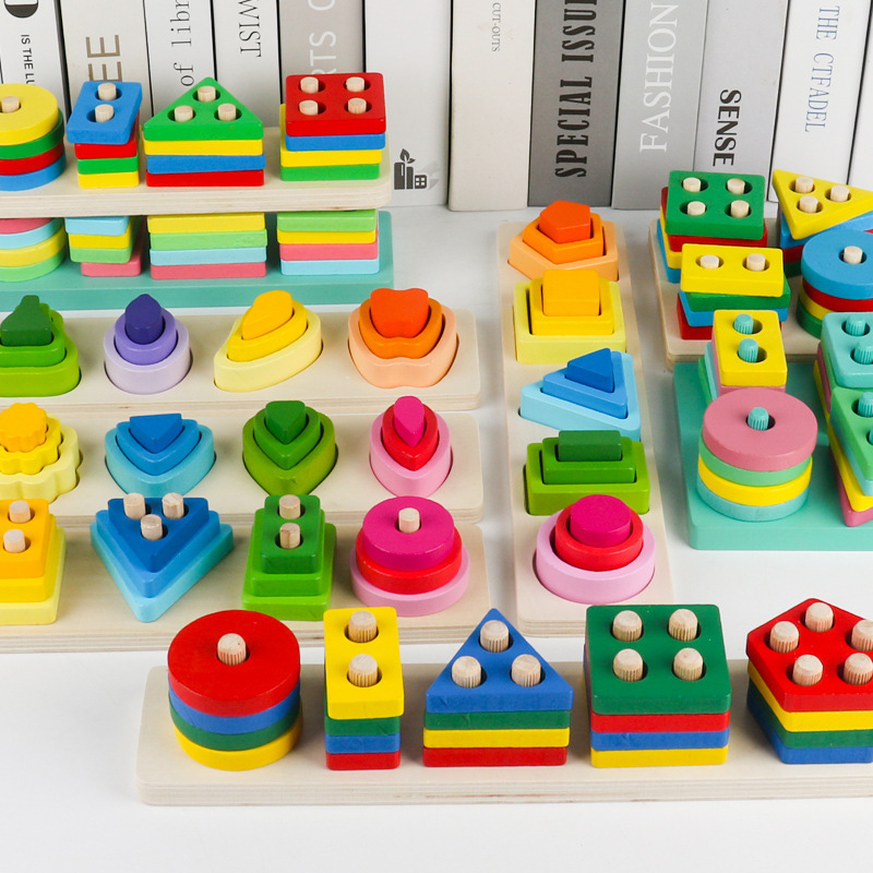 Children's Educational Toys Wooden Stacking Blocks Intelligence Early Education Montessori Geometric Shape Cognitive Matching Blocks Cross-Border Wholesale Children's Educational Toys Wooden Stacking Blocks Intelligence Early Education Montessori Geometric Shape Cognitive Matching Blocks Cross-Border Wholesale