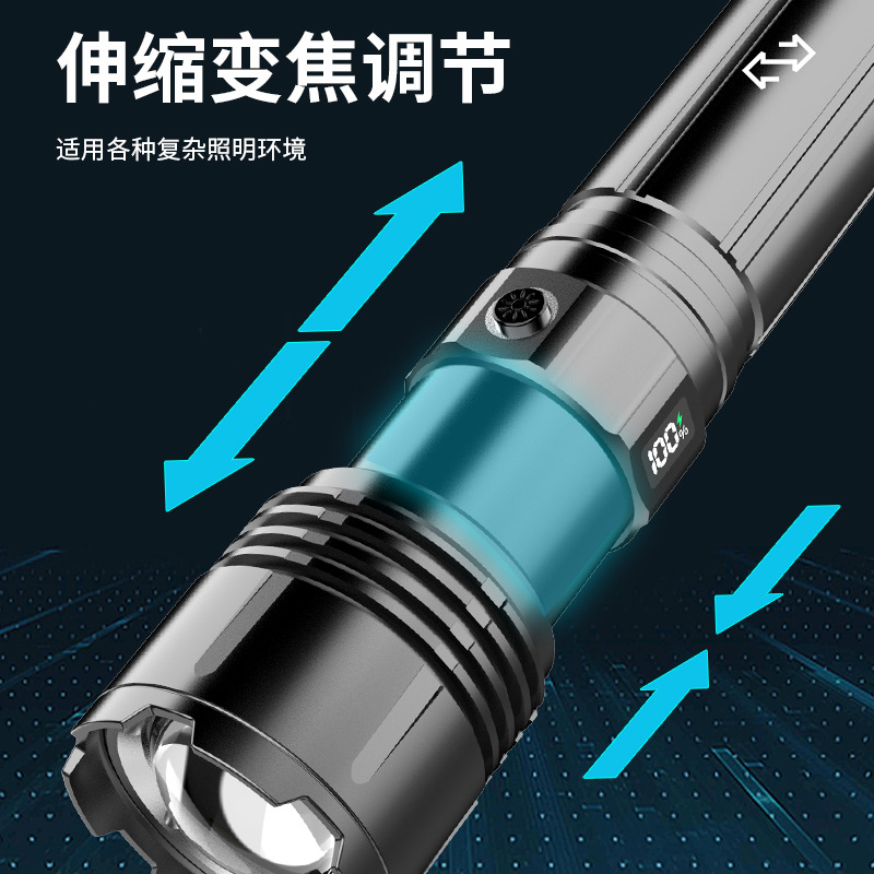 Linterna láser de luz fuerte de alta potencia de zoom telescópico remoto lado de la linterna LCD pantalla eléctrica TypeC carga rápida
