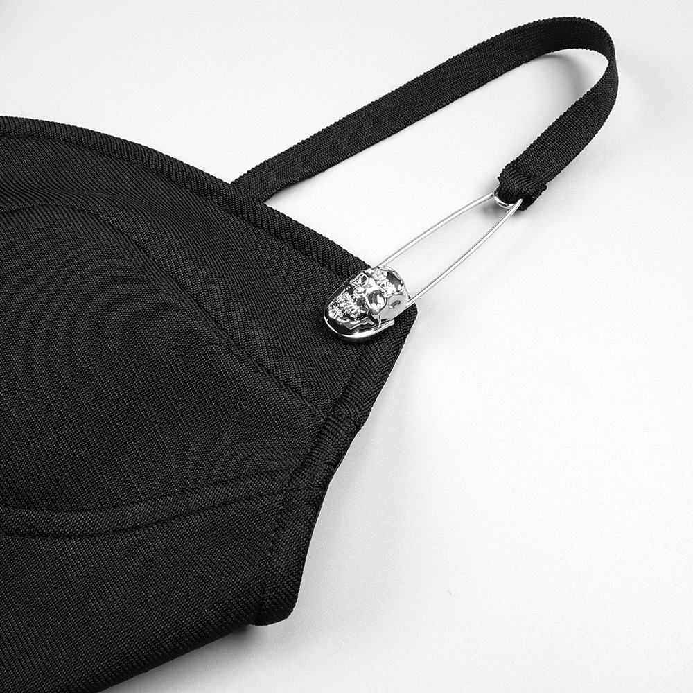 Summer Black V Neck Skull Pin Suspender Slimming Bandage Hip Dress Women Clothing