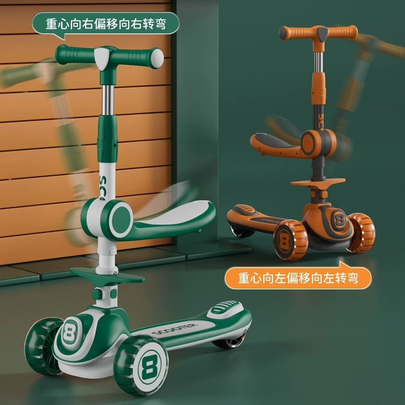 Детский самокат для детей 3-8 лет, трехколесный, со светом и музыкой, складной, с одной подножкой, детская игрушка