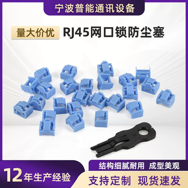 RJ45网口锁防尘塞LAN接口端口锁防盗网络堵口100个塞子送一把钥匙