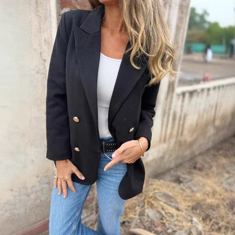 Women's Autumn Winter Casual Blazer Solid Colour Suit Jacket_voghion.com