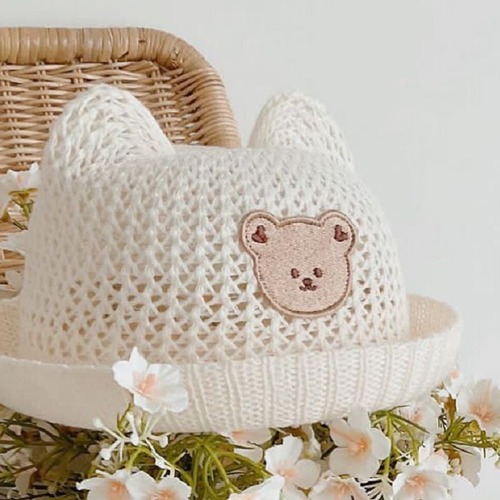 ins style Korean children's sunshade hollow summer mesh soft brim beach hat cute baby breathable cuff hat