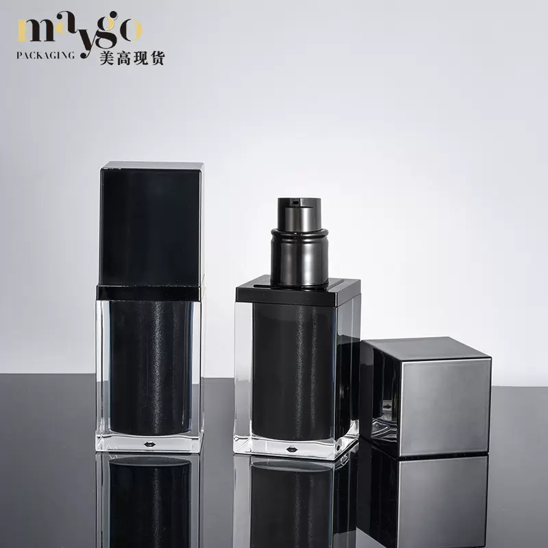 新款四方直角黑色亚克力真空15ML水乳分装瓶便携乳液精华瓶