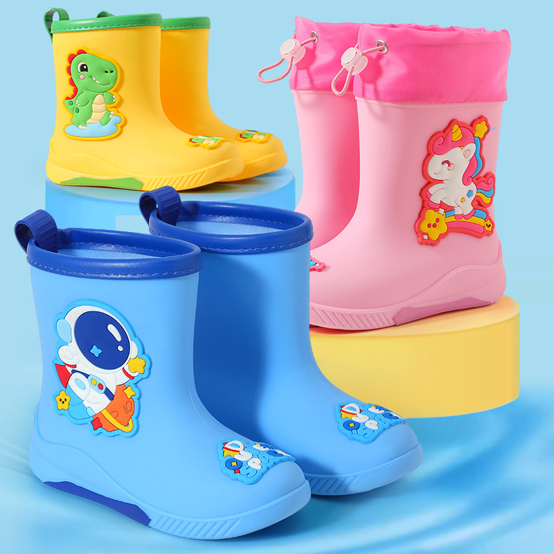 Children's Rain Boots Cute Cartoon Boys and Girls Kindergarten Baby Spaceman Waterproof Shoes Non-slip Dinosaur Rain Boots