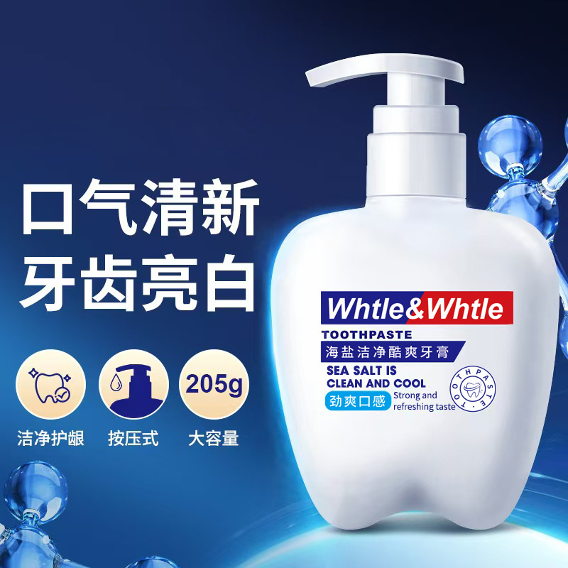 Big white tooth sea salt clean cool bright white toothpaste press yellow stain fresh breath factory wholesale 205g.