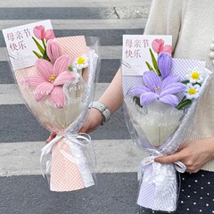 新款扭扭棒成品花束母亲节礼物扭扭棒百合混搭花束成品纯手工制作