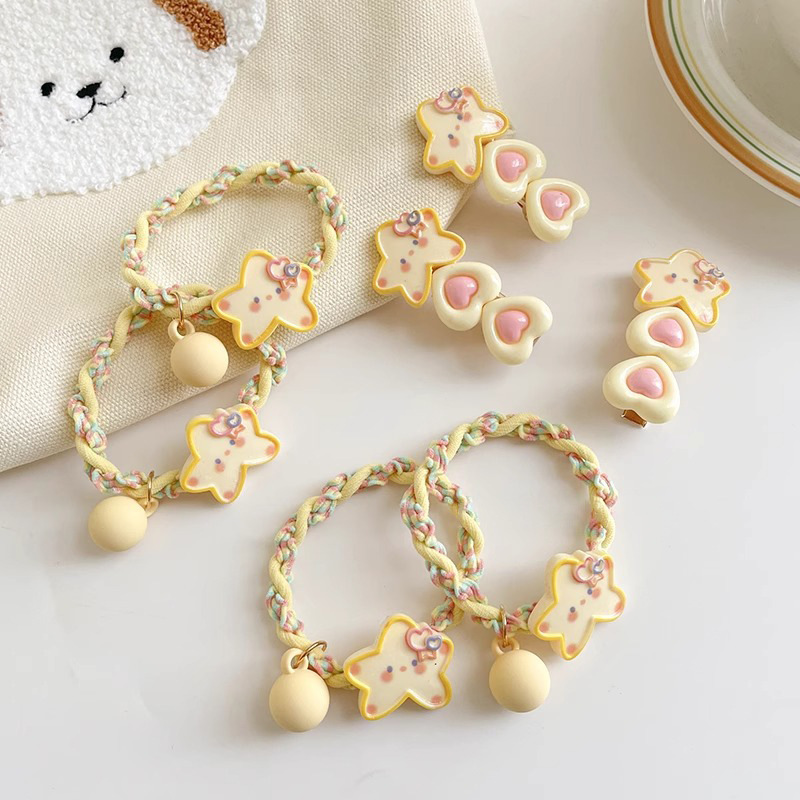 Linda cuerda de pelo de estrella de cinco puntas amarilla frente femenina flechazos pelo roto clip de pico de pato tocado banda de goma duradera elástica alta