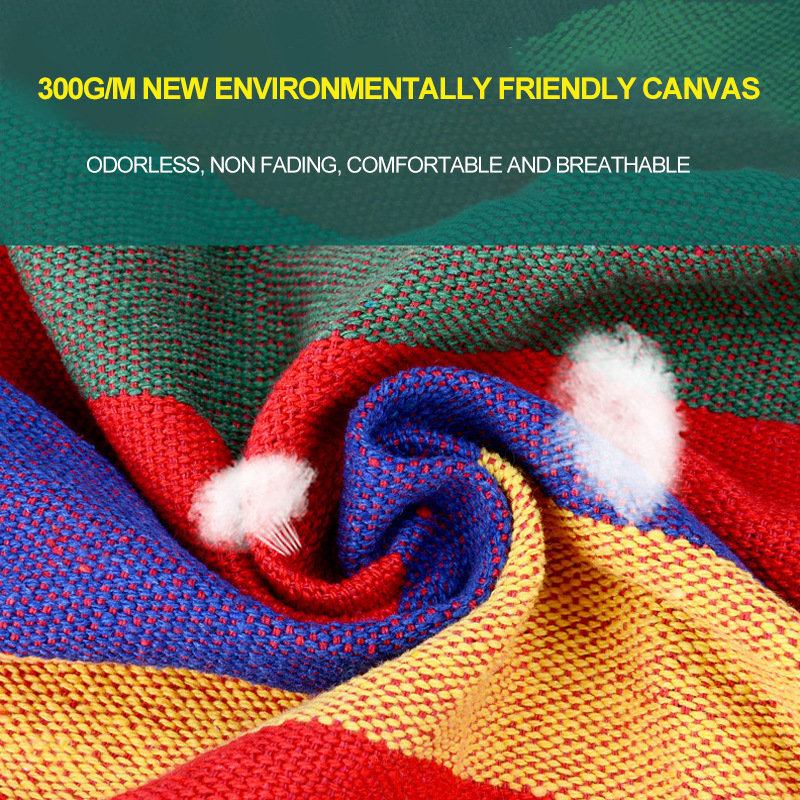 Hamaca de lona doble anti-vuelco para uso en exteriores, viajes y ocio, con cuerda de sujeción y bolsa portátil reforzada, al por mayor de fábrica.