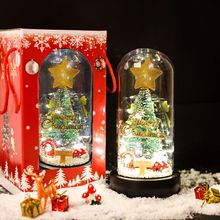 新品節禮發光聖誕樹老人麋鹿跨境2022聖誕玻璃罩擺件禮物LED玻璃