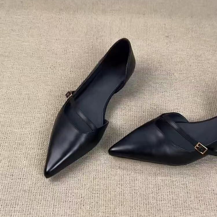 New French-Style Gentle Pointed-Toe Soft Leather Flat Shoes, Spring and Autumn Side-Cut Shallow Shoes, Versatile Low-Heel Casual Shoes New French-Style Gentle Pointed-Toe Soft Leather Flat Shoes, Spring and Autumn Side-Cut Shallow Shoes, Versatile Low-Heel Casual Shoes