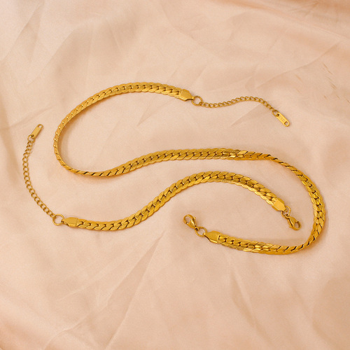 欧美时尚潮酷复古个性镀金手工压花链条简约项链气手链饰品套装