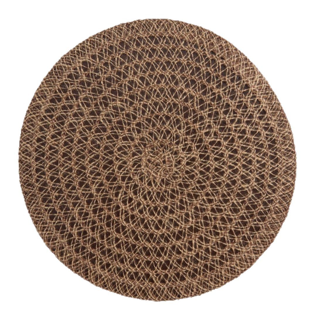 Manteles individuales de lino retro americano, malla tejida, pequeña decoración de cuerda de cáñamo hueca, color café de todo fósforo, almohadillas aislantes, redondas