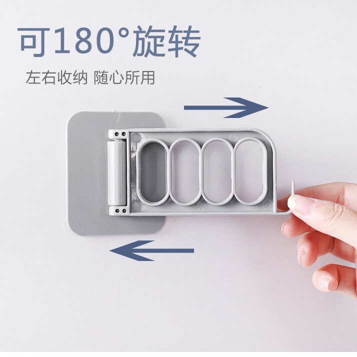 Wall-Mounted Traceless Four-Hole Hanger Storage Rack for Bedroom with Hooks, Rotatable, Traceless Adhesive, Convenient, Durable, and Thickened