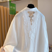 欧货别致设计感小众露背衬衫女春夏2025新款宽松百搭棉麻亚麻上衣