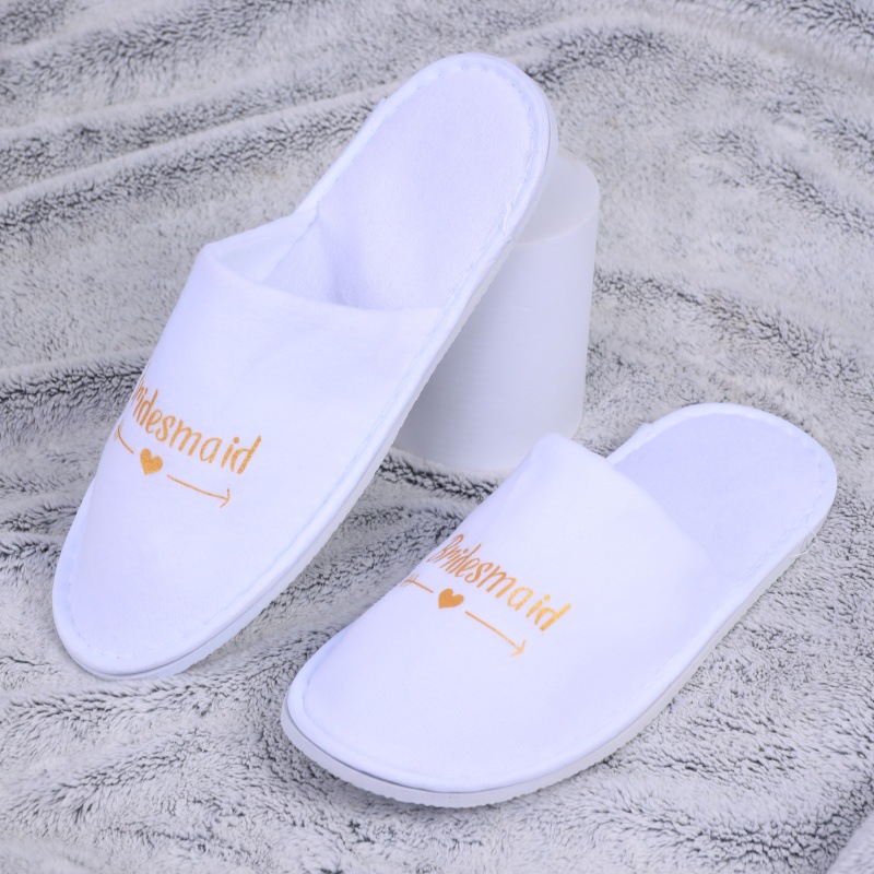 Nuevo viaje casero boda novia zapatillas de lana de coral desechables lavable letras inglesas