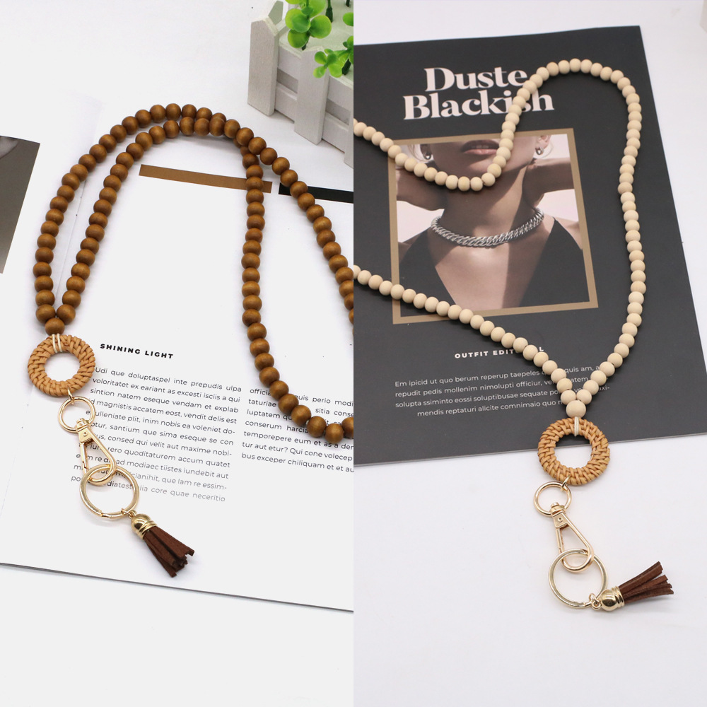 Transfronterizo nuevo estilo nórdico collar de cuentas de madera cordón colgante escuela marca fábrica tarjeta permiso de trabajo llavero colgante al por mayor