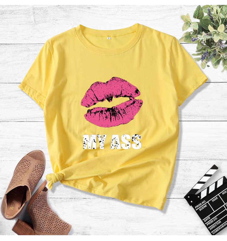 MY ASS lip printing casual short-sleeved t-shirt NSYIC58770