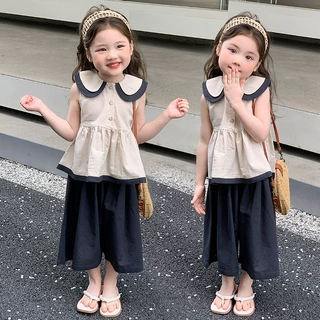 女童夏装套装2026新款韩系时髦小女孩无袖娃娃衫休闲阔腿裤两件套