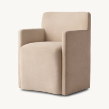 北欧简约布艺餐厅餐椅美式家用书椅中古侘寂风民宿扶手椅洽谈椅RH