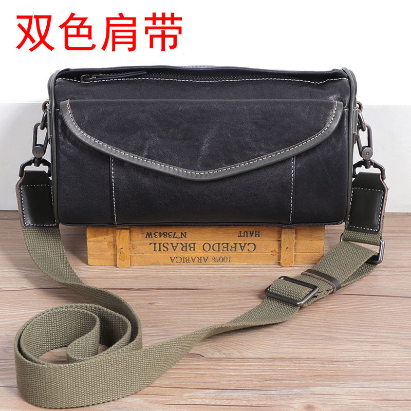 Túi đeo chéo nam da bò thật thuộc da thực vật, túi nhỏ đeo vai cá tính 29×11×17 cm — Dây đeo vai màu đen, Dây đeo vai đơn màu xanh lá cây, Dây đeo vai màu đen và xanh lá cây