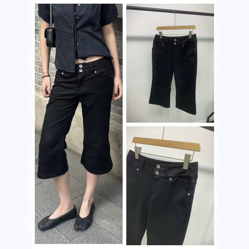 2026 New Style Rivet Horseshoe Cropped Pants * Retro Capri Flared Low-Waist Equestrian Pants