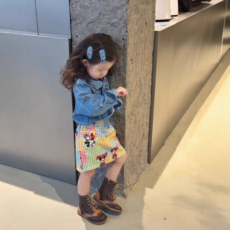 Korean Children's Wear Spring and Summer New Boys and Girls Mickey Print Denim Thin Shirt Neutral Fashionable Brand Cute All-Match