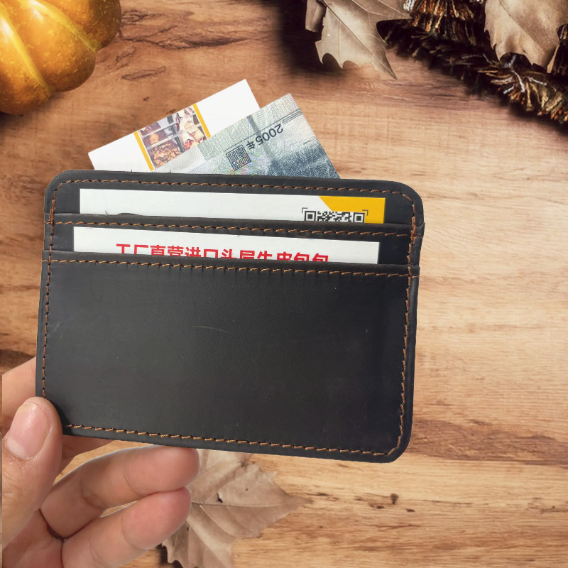 Men's Ultra-Thin Genuine Leather One-Piece Bank Card Holder, Exquisite High-End Card Case And Small Coin Purse - Thumbnail 2