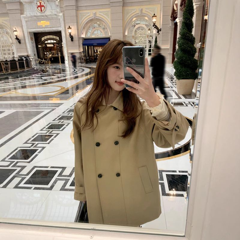 你好卡农 双排扣插肩袖宽松风衣女秋季2025新款小个子外套|undefined