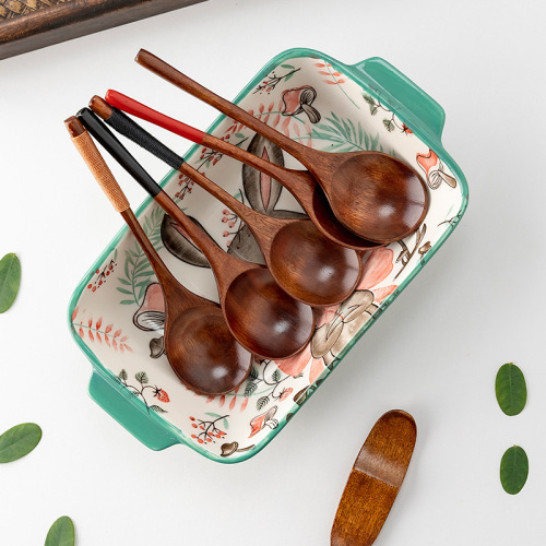 Nanmu Japanese paint handle wooden spoon tied with wire small wooden spoon stirring spoon coffee spoon solid wood spoon wooden spoon