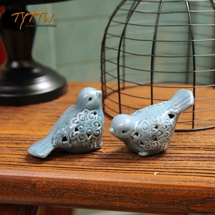 High-End European Style Cut Out Ceramic Glazed Bird Model Room Ornaments Ceramic Ornaments