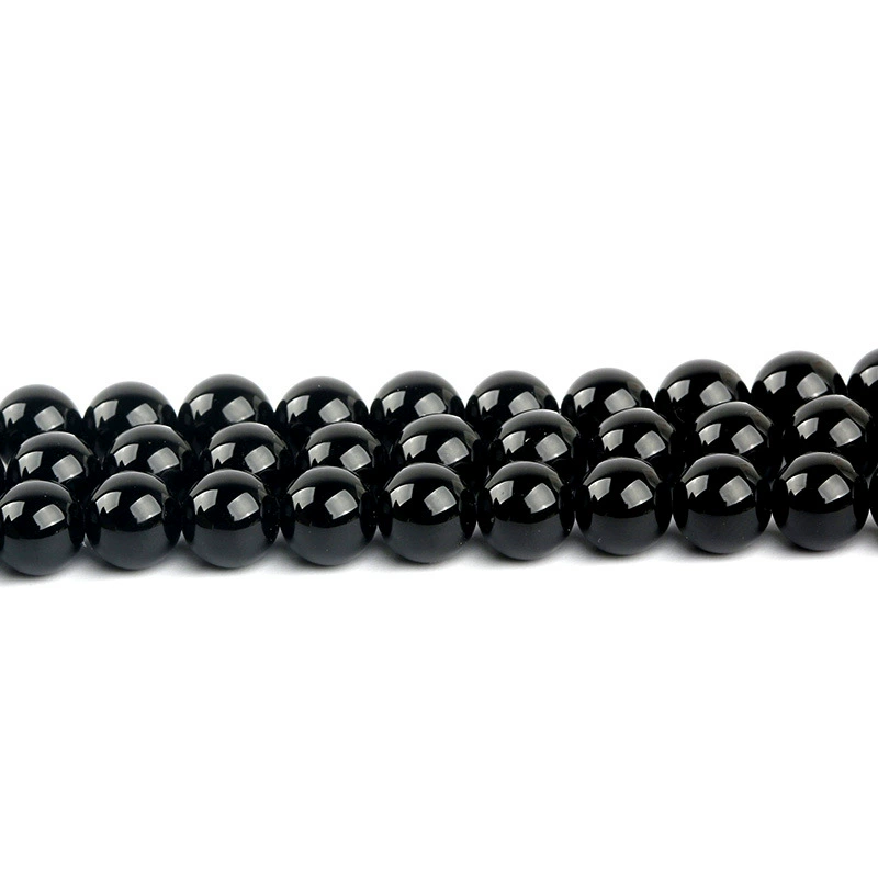 Round Agate Beads, Organic Black Onyx, 4–12 mm, 7A–8A Quality, Single-Loop Bracelet Strand