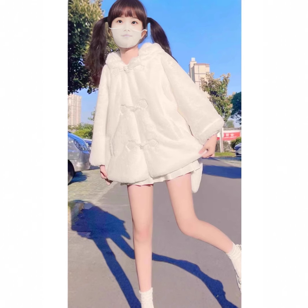 奶fufu兔耳朵可爱毛茸茸外套女秋冬加绒软糯羊羔毛小个子棉衣棉服