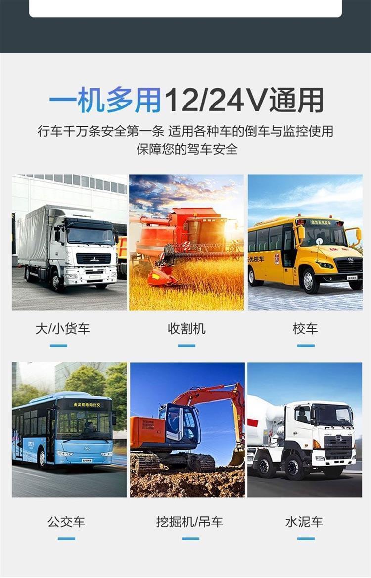 Truck-mounted reversing camera 12V24V universal four-way monitoring front and rear high-definition night vision camera