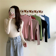 实拍2023秋冬半高领毛衣女修身紧身木耳边衫弹力大码针织打底衫