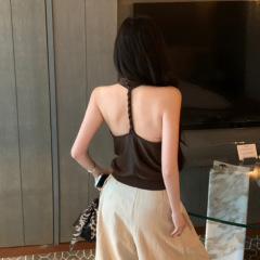 Lilybrown スイングカラーホルターネックツイストロープデザインキャミソールレディースサマーアウターデザインバックレスプレミアムトップ