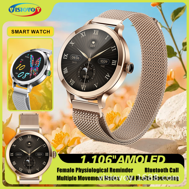 Cross-Border Smart Watch Amoled Screen Waterproof Sports Physiological Cycle Watch Ladies Fashion Health Long Battery Life