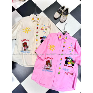 New for Summer! [Puff Puff] Large Size Childlike Style Loose Cartoon Embroidered Shirt 718 #    Mxn.