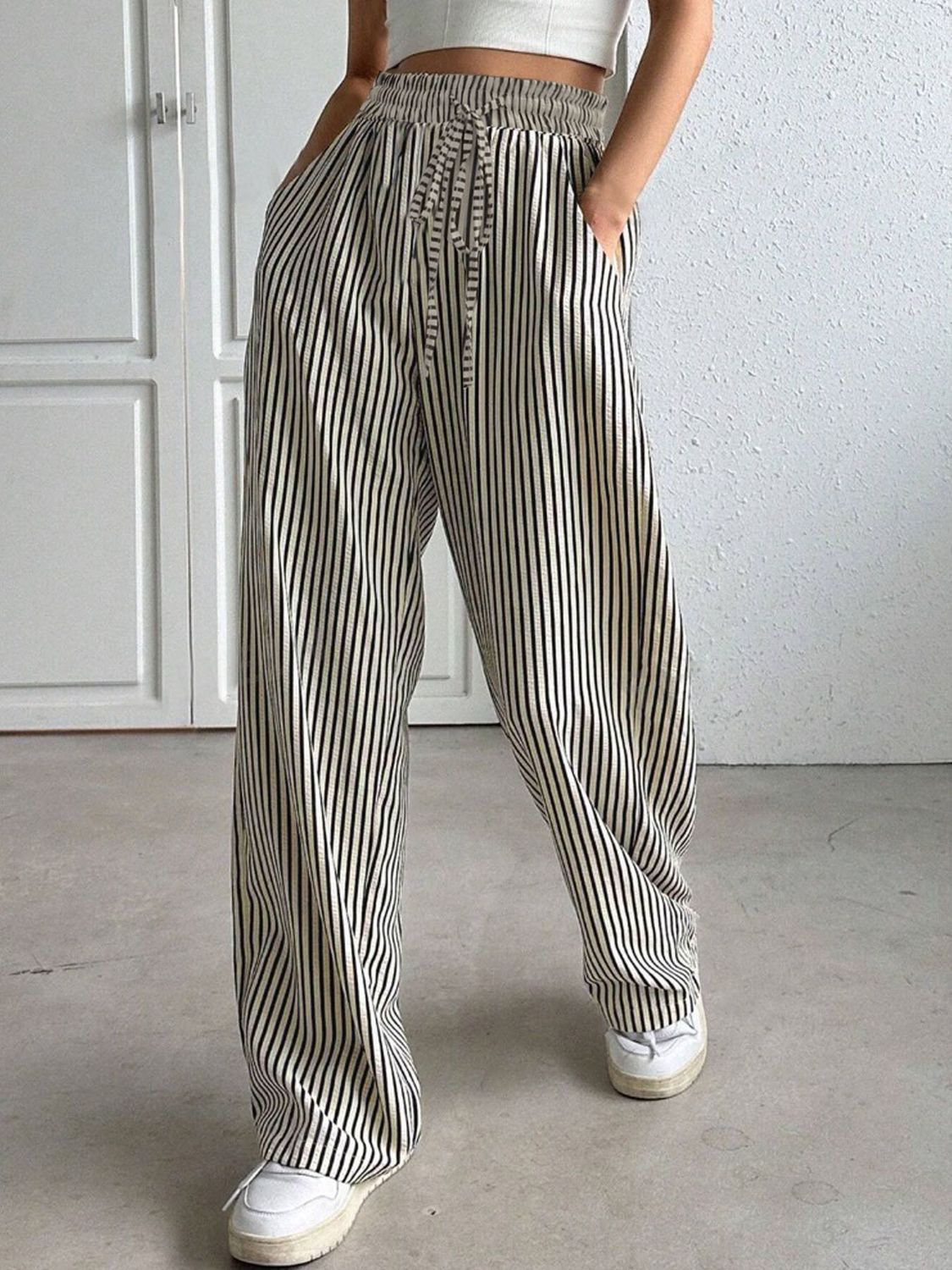Women's Clothing Women's Clothing Women's Versatile Striped Casual Straight Leg Trousers Fashion Summer For Formal & Casual For Women_ecoleips.com
