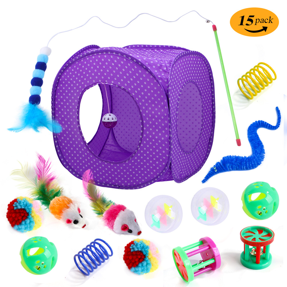 Transfronterizo nuevo gato mascota juguete túnel traje divertido gato palo interactivo felpa ratón sonido juguete gato suministros