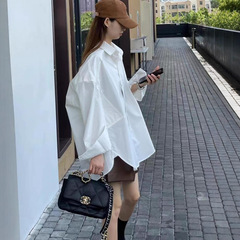 JYCCCCCC白色长袖衬衫女宽松纯色慵懒风早秋上衣女装日韩慵懒衬衫
