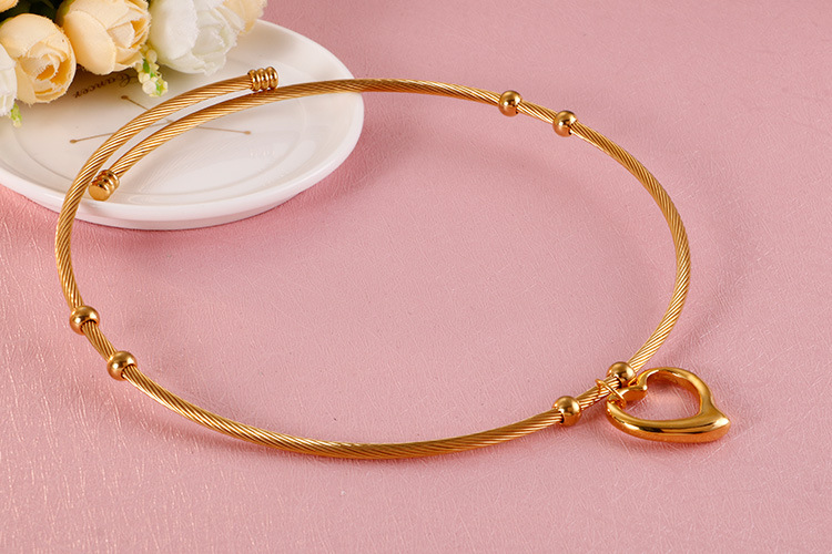 creative titanium steel heart wire open collar bracelet set wholesale Nihaojewelry