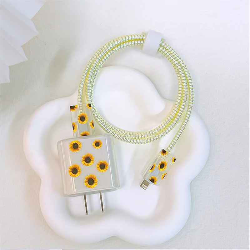 Adecuado para Apple cargador de carga rápida impresión suave caso transparente funda protectora cable morder dispositivo caso cargador funda protectora